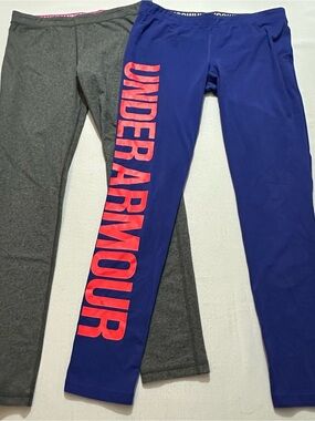 Under Armour 2015 Leggings Lot of 2 XL Blue Gray Pink Athletic Tights